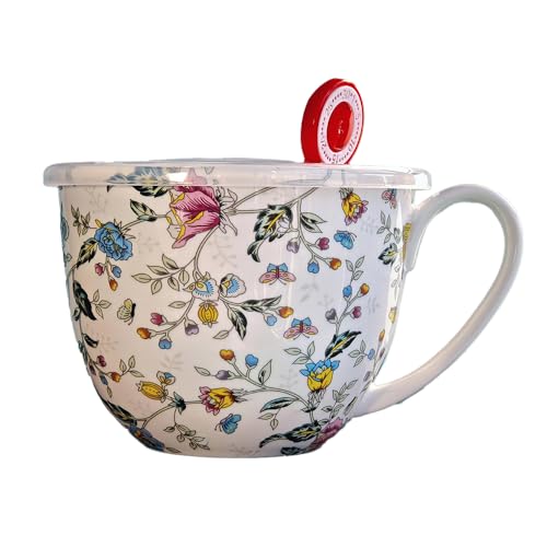 21 fl oz Lightweight Large Soup Mug with Lid Microwave Safe Bone China