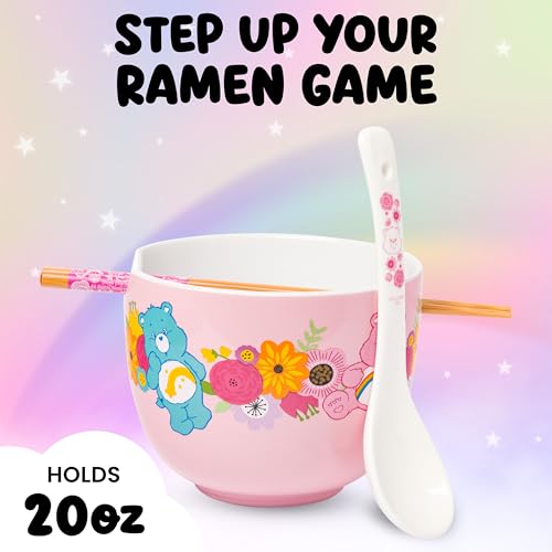 Silver Buffalo Care Bears Spring Floral, Ramen Bowl with Chopsticks, 20oz - color: Care Bears Spring Floral Spoon, size: 20 Ounces (With Spoon)