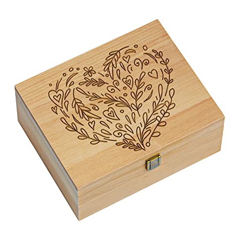 EXISTING Memory Box for Keepsakes, Heart Wooden Box with Hinge Lid - color: Beige