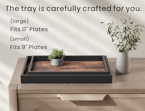 Fibogollo Set of 2 Wooden Serving Trays with Handles for Coffee Table