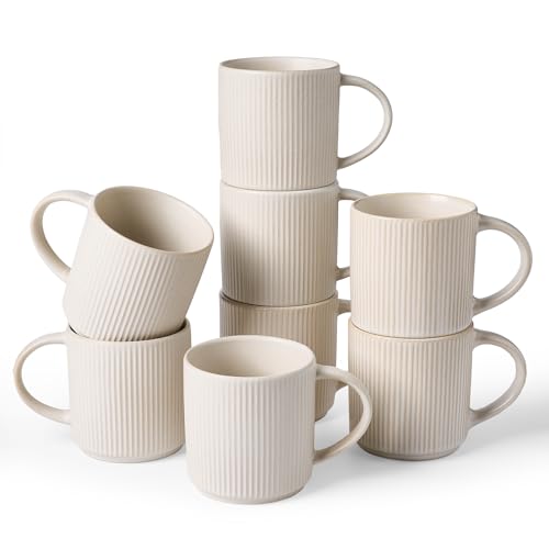 famiware Coffee Mug Set of 8, Star 12 oz Ceramic Mugs Cups Set with Handle - color: Star-Matte White, size: 8 Count (Pack of 1)