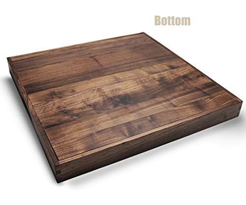 19"x 19" Large Black Walnut Square Ottoman Serving Tray with Handles - color: Walnut