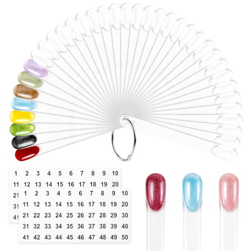 BQAN Nail Swatch Sticks 50Pcs Clear with Ring & 2Pcs Number Stickers - color: Clear-50Pcs