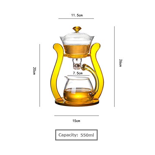 RORA Glass Teapot Set Semi Automatic Drip Rotating with Infuser Lazy Kungfu Tea pot Set - color: Orange, size: teapot