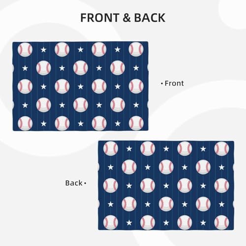 Baseball Theme Placemats Rectangle Linen Table Placemet Set of 4 - color: Blue White, size: Set of 4