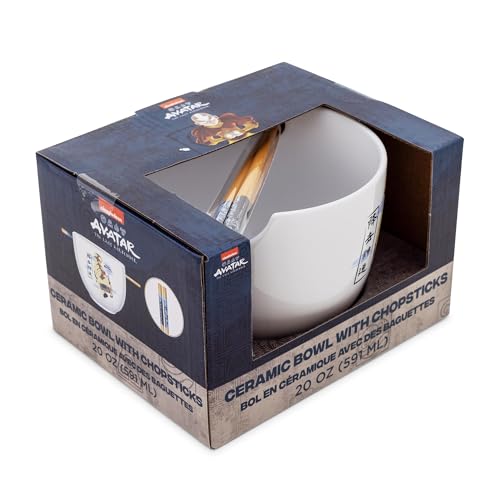 Silver Buffalo Avatar: The Last Airbender Aang and Appa Ceramic Ramen Dinnerware Set | Includes 20-Ounce Noodle Bowl and Wooden Chopsticks