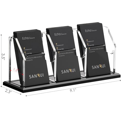 SANRUI Black Vertical Business Card Holder for Desk 3 Slot Clear Acrylic