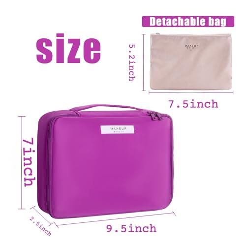 Queboom Travel Makeup Bag Cosmetic Bag Toiletry Bag for Women & Men, Violet - color: Deep purple-1pcs