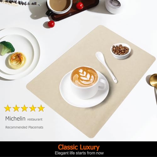Beige Plastic Placemats Set of 8, Faux Leather Waterproof Table Mats - color: Beige