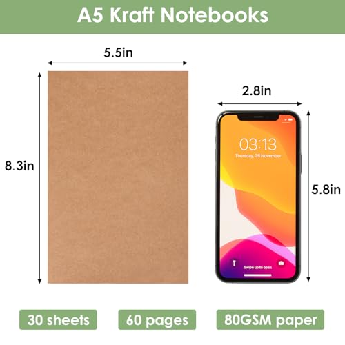 LABUK 48 Pack Lined Kraft Notebooks, A5 Journals Bulk, 8.3x5.5 Notebook Bulk for Traveler Journal, Students Gift School Office Supplies (30 Sheets/60 Pages) - color: Kraft color