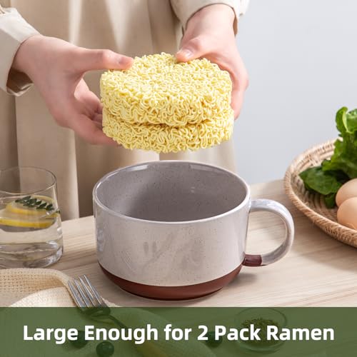 Jumbo Ceramic Soup Bowl with Lid, Microwave Safe - Grey - color: Gray, size: Set of 1
