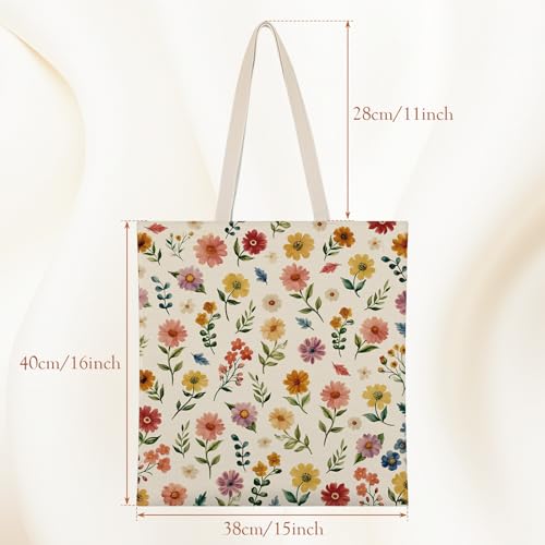 Louise Maelys Vintage Floral Canvas Tote Bag For Women with Zipper Pocket - style: Daisy Flower