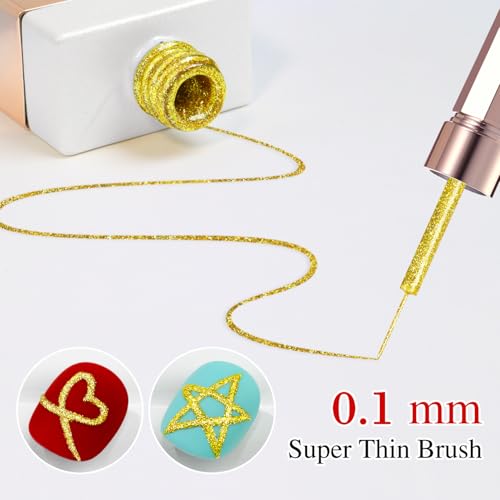 Double Rhythm 15 Ml Metallic Gel Liner Nail Art Gel Bronze Mirror Chrome Painted Drawing Stripper 3D Effect Gel Polish (Glitter Gold-L1002) - color: Pure Gold