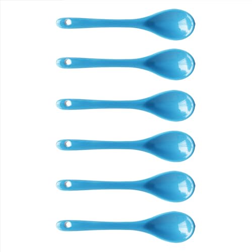 6 pcs Porcelain Egg Spoons Tea Spoon Ceramic Spoons 4.7 inch Coffee Dessert Yogurt Tea Milky Light Blue - style: Light Blue