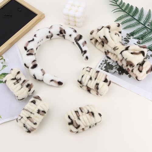 Leopard Skincare Bubble headband and wristband set for Face Washing - color: Leopard 01