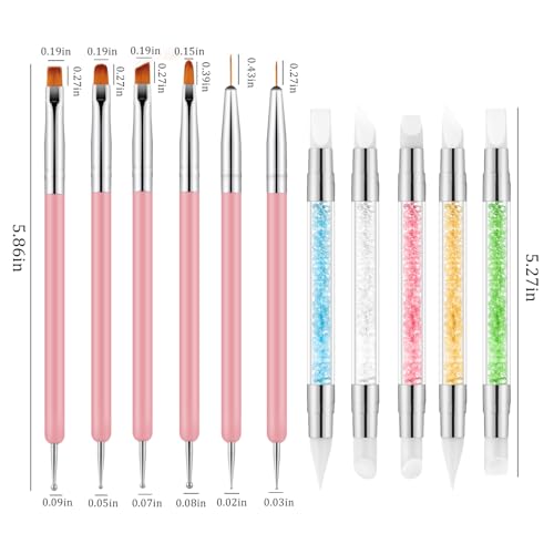 Nail Art Sculpture Pen,11Pcs Nail Art Brush Set, Pink - color: Pink
