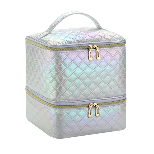 CTWWFS Nail Polish Organizer and Nail Lamp Case, Nail Kit Organizer Holds 30 Bottles (15ml - 0.5 fl.oz) and a Nail Lamp, Nail Polish Carrying Case with Manicure Tools Storage Sections (White) - color: White