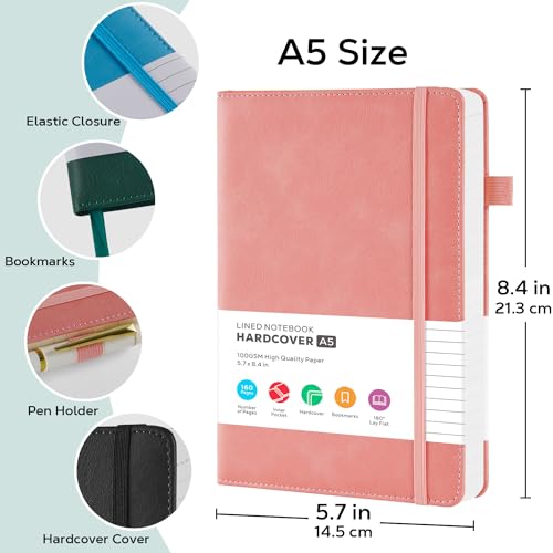 Lined Journal Notebook for Women Men, 2 Pack, 160 Pages per Pack, A5 (5.7'' x 8.4") Hardcover Journaling Notebook College Ruled for Writing Work, School Office Supplies, Pink & Purple, 100GSM Paper - color: Pink_Purple, size: A5