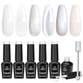 Beetles White Gel Nail Polish Set, Milky White Silver Glitter Pearl Cat Eye - color: A-Mixed Finishes | Cloud Aura