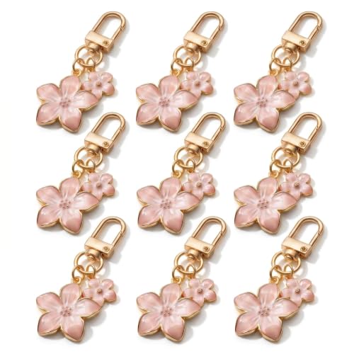 9Pcs Daisy Flower Keychains Gold Alloy Lobster Clasp Bag Charms for Handbags Backpacks Car Keys Women Accessories Set - color: 3-pink