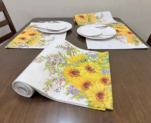 Sunflower Floral Leaves Table Runner 70x13 Inches - color: Sunflowers