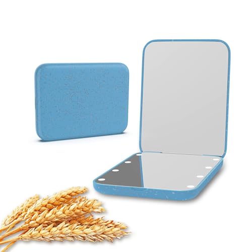 Kintion Pocket Mirror, 1X/3X Wheat Straw Material Compact Mirror (Blue) - color: Wheat Straw Blue