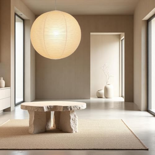 (21.65inch) Large White Round Paper Lamp Shade, Chinese Foldable Pendant Lampshade,Ceiling Rice Paper Lantern Indoor Decor for Bedroom,Living Room