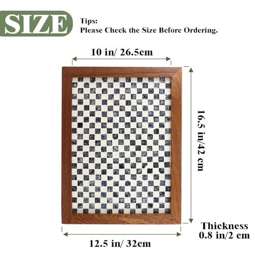 42x32CM Rectangle Mother of Pearl Checkerboard Wood Border Serving Tray - color: Checkerboard