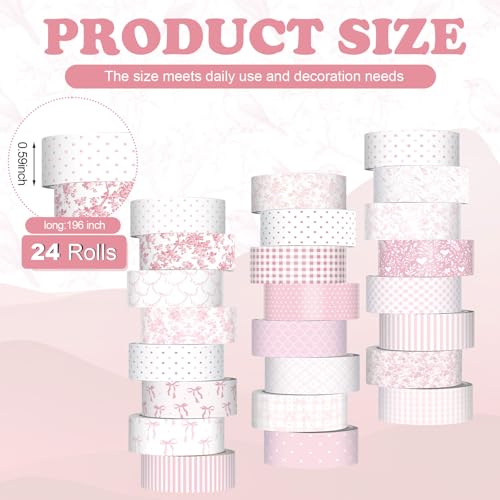 Gueevin 24 Rolls Floral Washi Tapes Set Scrapbook Supplies, Coquette - style: Coquette