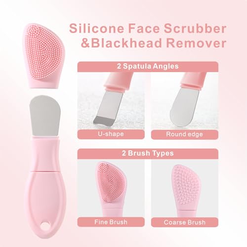 Blackhead Remover & Silicone Face Scrubber,Face Spatula,Facial Cleansing Brush, Pore Brush, Face Scrubber Exfoliator for Facial Deep Cleansing (Pink) - color: Pink