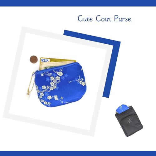 Handmade Women Coin Purse Brocade Rosary Bag Silk Jewelry Pouch Zipper Wallet - Blue - color: Blue