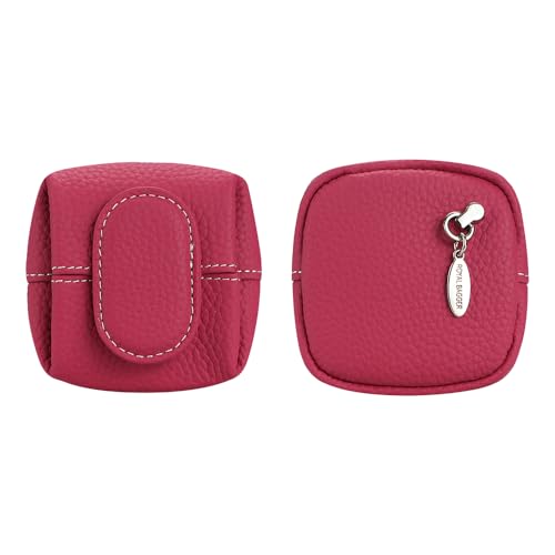 Royal Bagger Genuine Cowhide Leather Coin Purse for Women, Lychee Pattern Mini Change Pouch with Buckle Closure, Compact Accessory Bag 1603 (Watermelon Red) - color: Watermelon Red