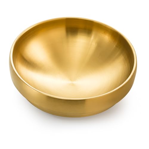 Frcctre 3 Pack 7.3 Inch Large Stainless Steel Bowls, 31 OZ Double Walled Insulated Bowls, Unbreakable Decorative Golden Bowl Serving Bowl for Salad Soup Noodle Friut Mixing, Dishwasher Safe