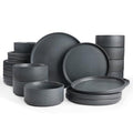 Famiware Star Stoneware Dinnerware Sets for 8, Reactive Glaze Plates, Bowls - color: Matte Dark Charcoal