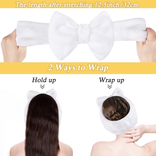 Shintop Skincare Headband, Soft Makeup Headwear with Bow for Washing Face - color: White