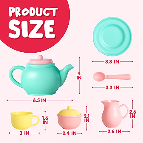 JOYIN 18PCS Pretend Tea Party Set Play Food Accessories BPA Free, Phthalates Free, Plastic Tea Set, Mini Kitchen for Kids, Gifts for Kid Boys Girls, Easter Birthday Gifts - style: Green Teapot