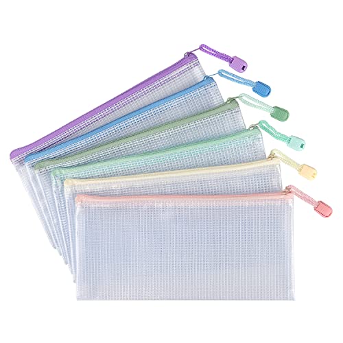 Tamaki 6 Pack Small Mesh Zipper Pouch Bags A6 Size - color: 6 Pack Macaroon