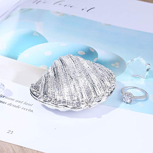 YU FENG Seashell Trinket Box Mussel Jewelry Ring Holder Coastal Decor - color: shell-silver