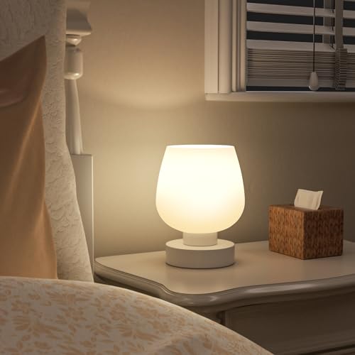 Seealle Small Touch Table Lamp for Nightstand, 3 Way Dimmable Bedside Lamp - color: White