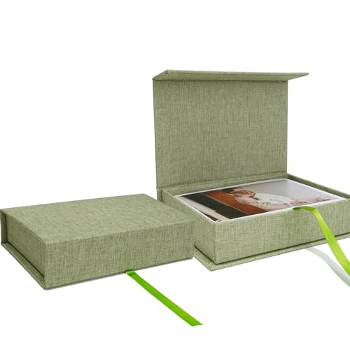 Vienrose Small Photo Storage Box, 4"x6", Linen Postcard Keeper, Grass Green - color: GrassGreen, size: 4"x6"