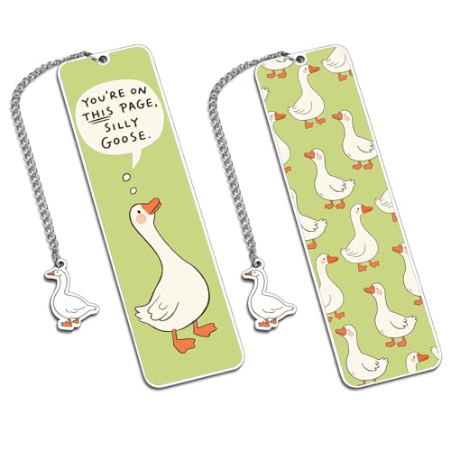 Green Stuff Cute Bookmarks for Women Girls Kids Silly Goose Metal Bookmark Funny Book Lovers Gifts for Readers Book Lovers Women Book Marks for Reading Womens Kid Girls Page Holders for Reading 2-Side - color: Green