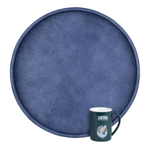 HofferRuffer Round Serving Tray 20'', Elegant Faux Leather Circle Ottoman Table Tray, Serve Tea Coffee Breakfast in Bedroom Living Room Kitchen (Blue, 20") - color: Blue, size: 20"