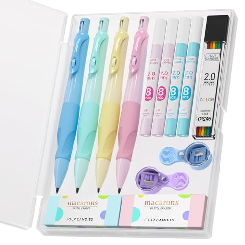 Four Candies 4PCS 2mm Mechanical Pencils for Kids, Comfort Ergonomic Grip