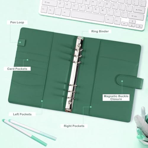 A5 Photocard Holder and Binder, PU Leather 6-Ring Album with Magnetic Closure, Includes 30 Pack 4-Pocket Pages for 240 Cards, Card Holder for Kpop, Trading, and ID Cards (Forest Green) - color: Forest Green