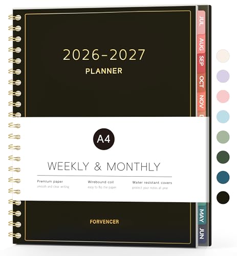 Forvencer Academic Planner 2026-2027, Weekly & Monthly Calendar Planner, A4 - color: Black, size: 8.5"x11" (Jul 2026 - Jun 2027)