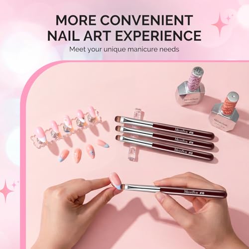 MelodySusie 4Pcs French Manicure with Rosewood Handles Nail Brush Set - color: Brown, size: #10, #12, #14, #16