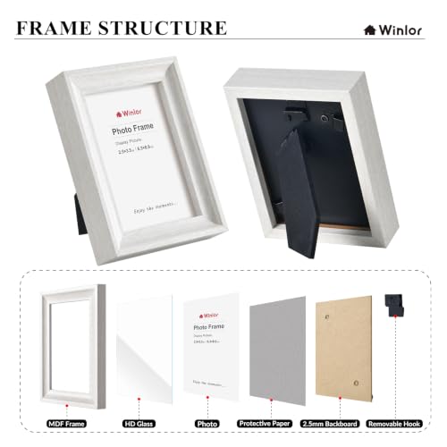 2.5x3.5 Mini Picture Frames Set of 6, Small Polaroid Photo Frame with HD Glass, FSC Certified Eco MDF Wood, Tabletop Desk & Wall Display for Instax Film, Baby Nursery Decor, Wallet Size, White - color: Glass-White