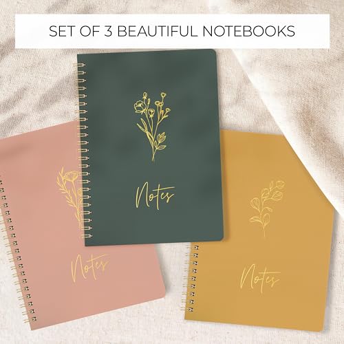 ZICOTO Aesthetic Spiral Notebook Set of 3 - Cute 8x6 College Ruled Journals - color: rose-mustard-emerald, size: Medium 8x6