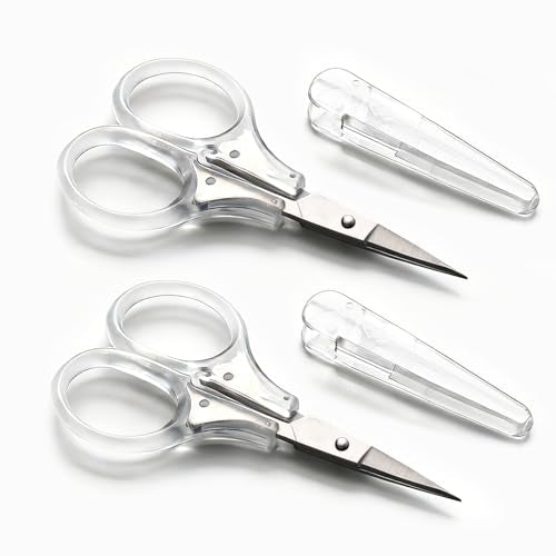 SCAIKTIG Small Craft Scissors, 3" Tiny Travel Scissors Tsa Compliant with Cover, Sharp Scissors all Purpose, Straight Fine Tips Mini Sewing Scissors Set, Precision Detail Paper Cutting, Transparent - color: Transparent Handle