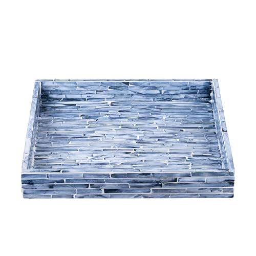 PEMAR Mother of Pearl Decorative Tray, 11x11 Square Blue Mosaic Tray - color: Midnight Blue Brick